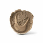 Fossil turtle skull preserved inside a split stone concretion, showing the eye sockets and nasal openings in natural rock matrix.