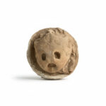 Fossil turtle skull preserved inside a split stone concretion, showing the eye sockets and nasal openings in natural rock matrix.